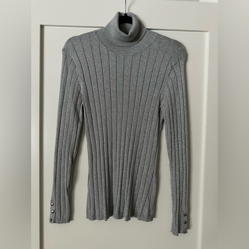 Style & Co Skinny Long Sleeve Metallic Sparkle Turtleneck Size XL